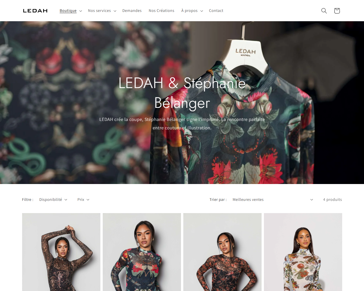 E-commerce product page for Ledah Atelier, handmade Quebec couture